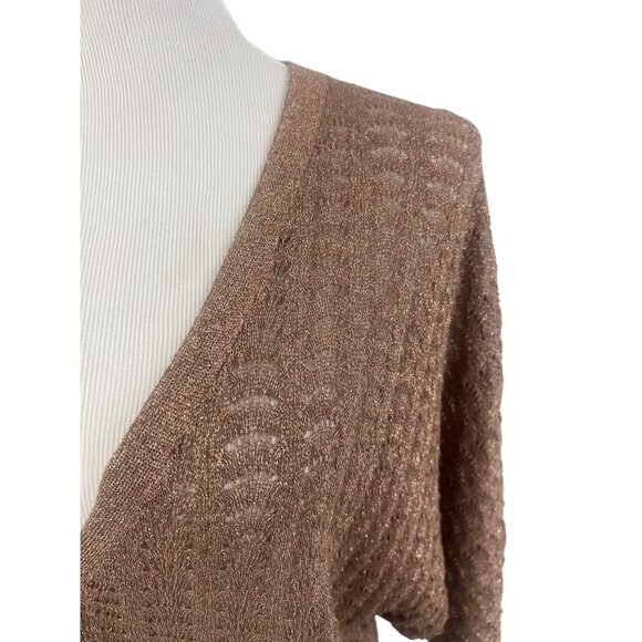 Y2K Charolette Russe Shimmery Bronze Dolman Sleeve Button Front V-Neck Cardigan - Picture 3 of 12